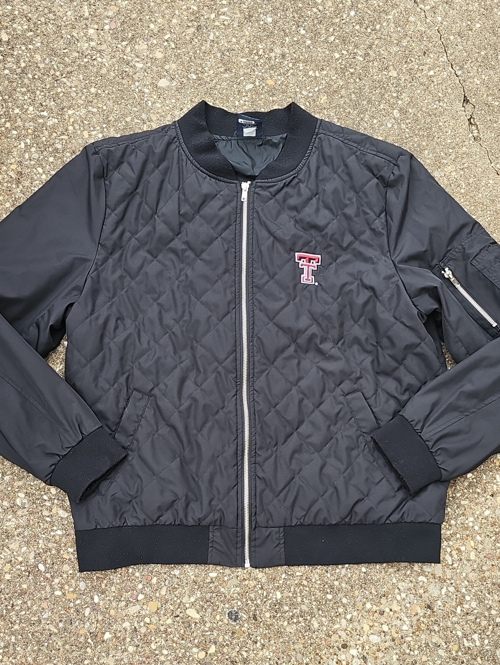 Charles River Apparel Black Quilted Bomber Jacket Texas Tech Red Embroidered L